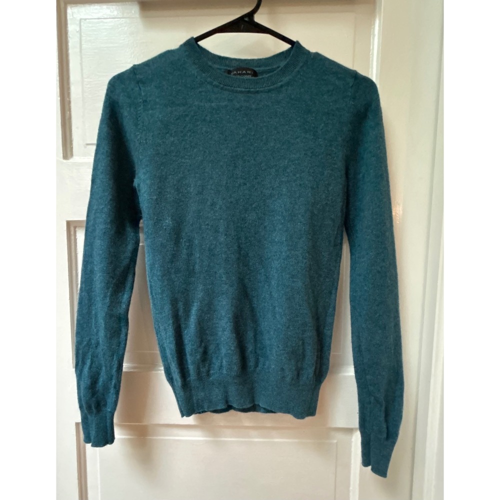 Tahari 100% 2-Ply Cashmere Teal Blue Crewneck Sweater Size Small